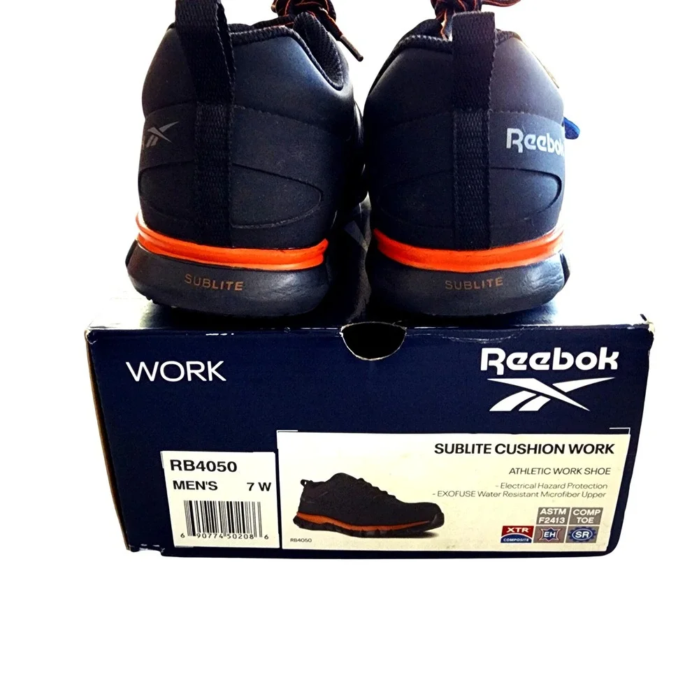 Reebok Sublite Cushion Blk/Orange‎ Comp Toe RB4050 Work Shoe USM-7W W-9W